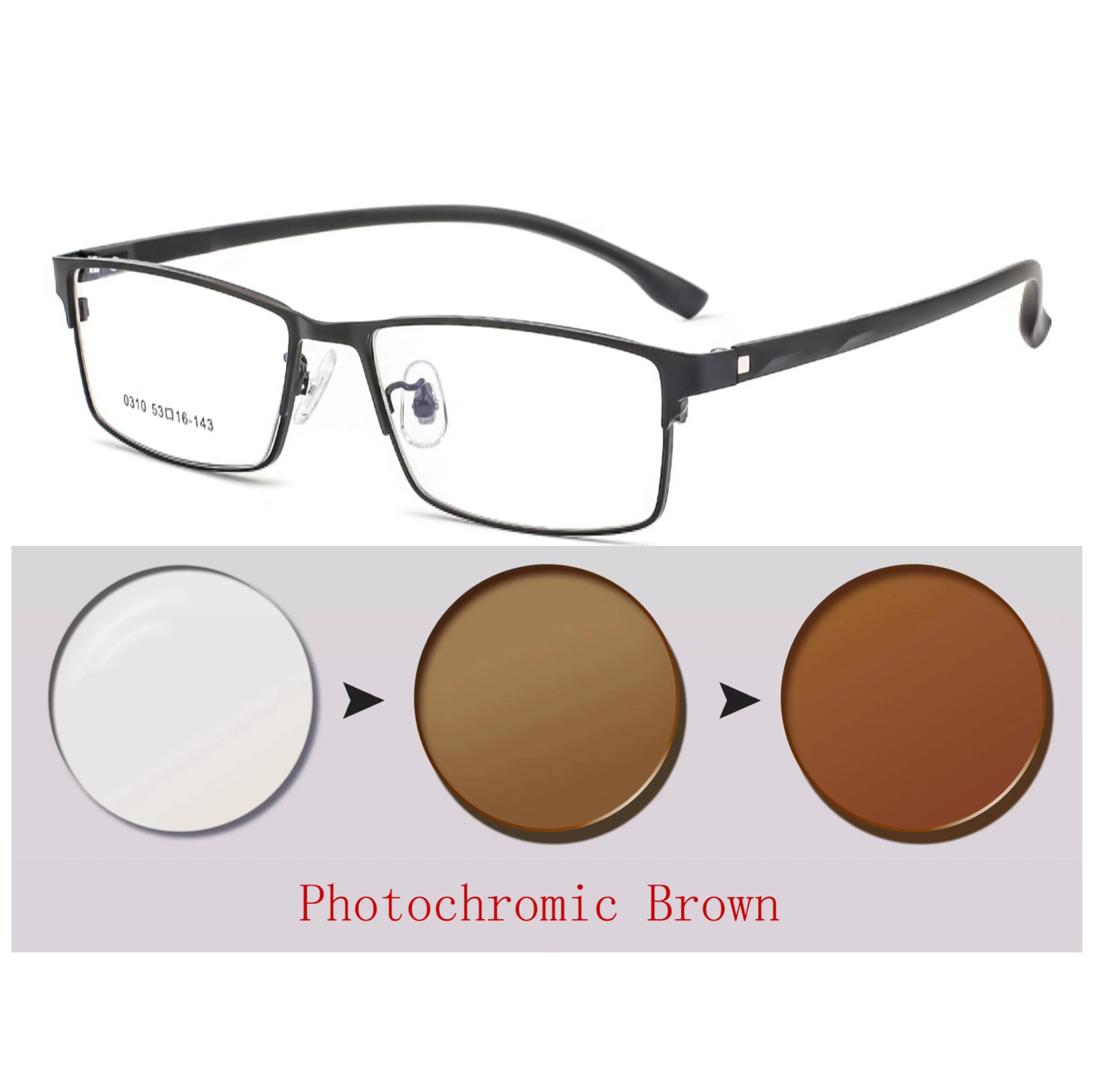Frame Color: black, Ships From: CHINA, Eye Prescription: +500 - New Finished Myopia Sun Photochromic Glasses Fashion Chameleon Gray Lens Metal Legs With Degrees Sunglasses -1 -1.5 -2.0 -2.5 -3