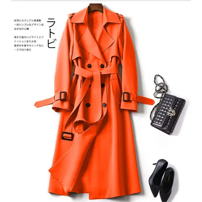 Color: Khaki, Size: S - Autumn Winter Long Sleeve Trench Coat For Women 2024 Fashion Loose Office Lady Long Outerwears Jacket Coats Female Clothing