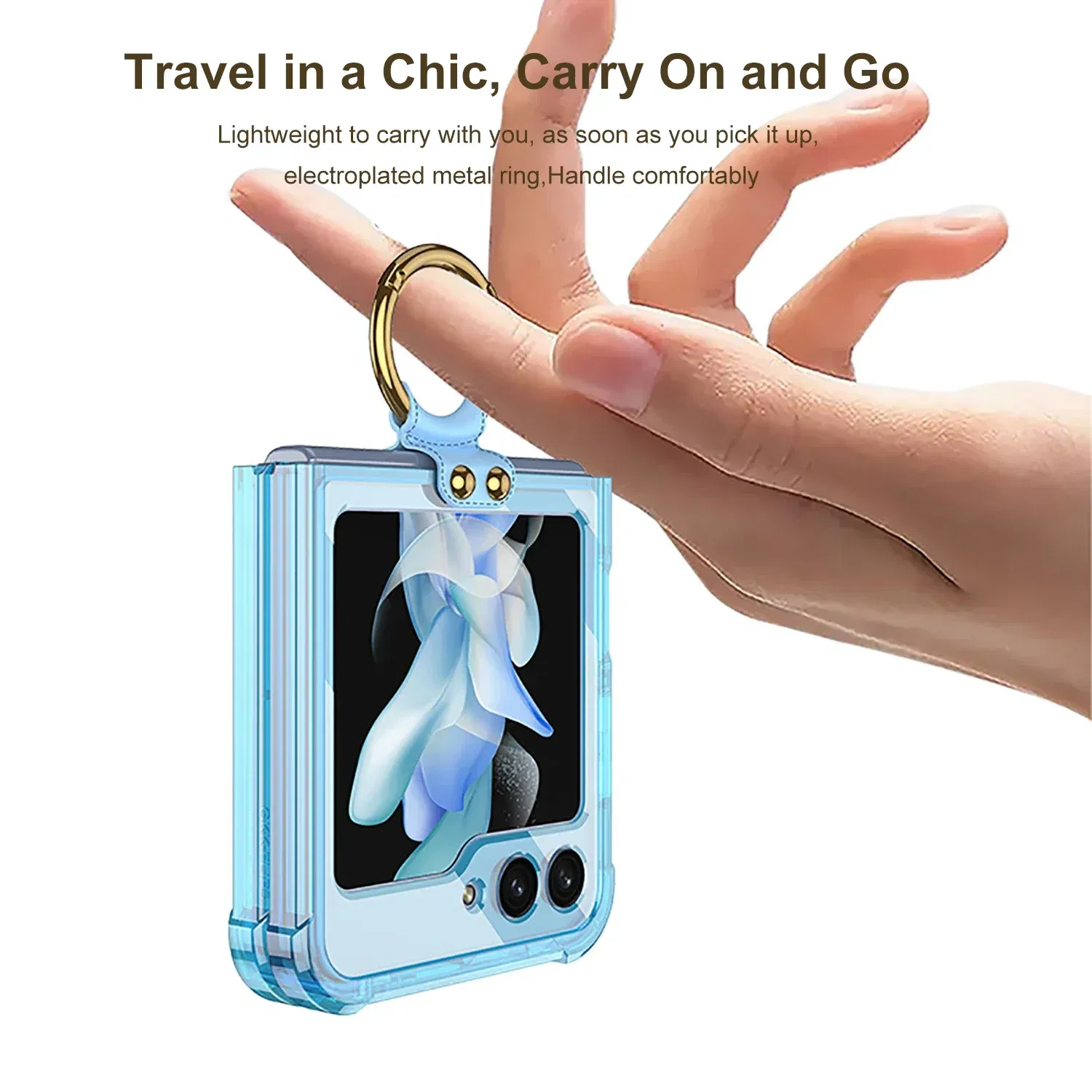 Material: ABS, Color: Sky blue - Transparent Electroplated Airbag Ring Phone Case for Samsung Galaxy Z Flip 5 4 3 5G Flip5 Flip4 Flip3 5G Stand Shockproof Cover