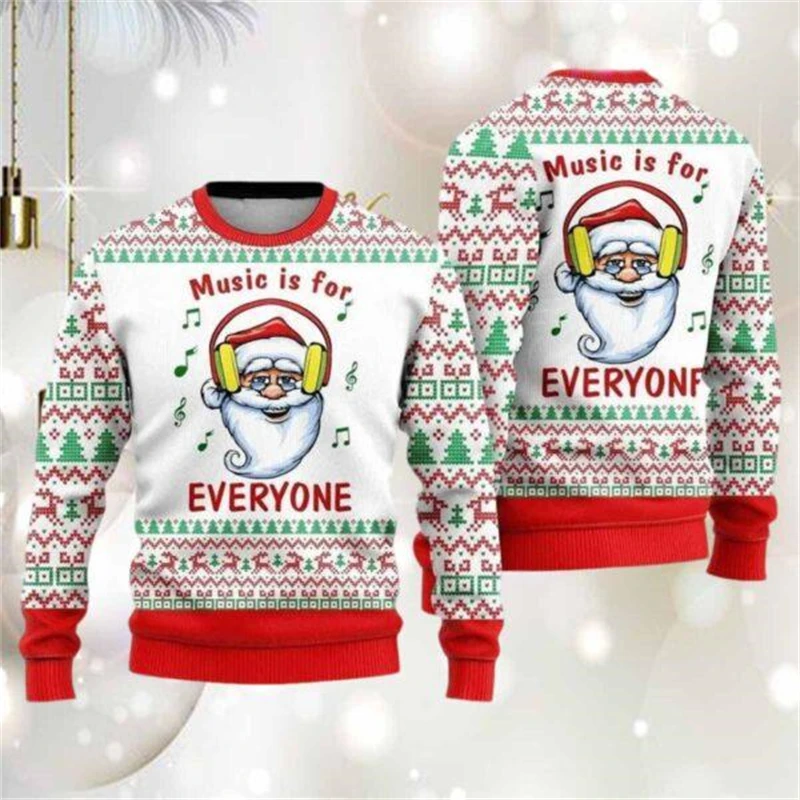 Color: Dark Grey, Size: M - Funny Santa Claus Graphic Ugly Christmas Sweater 2026 Men Fashion Autumn Winter 3D Printed Sweatshirt Casual Oversized Pullovers