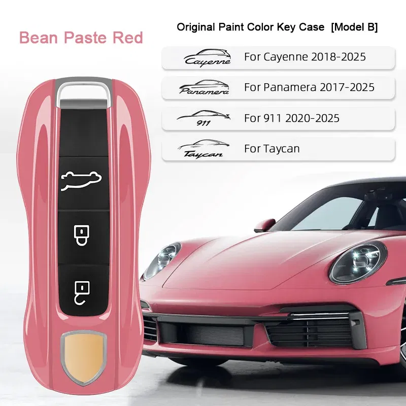 Color Name: Red - For Porsche Cayenne 9ya 9yb Panamera 971 911 Targe Taycan Macan 95b Cayman 718 Boxster 2014-2025 Car Remote Smart Key Case Cover