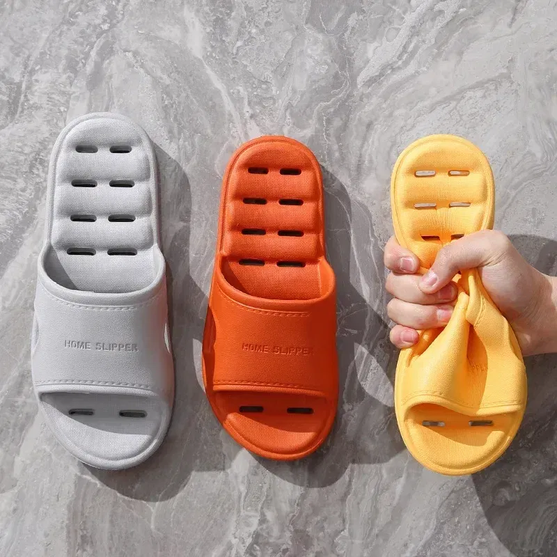 Color: WHITE, Shoe Size: 4 - Men Bathroom Slippers Women Home Slipper Non-slip Water Leaky Slippers Couples Beach Flip Flop Comfortable Soft Sole Slides