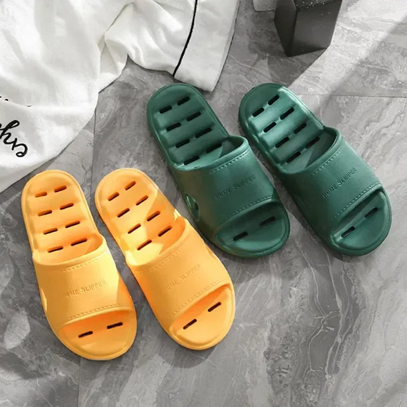 Color: WHITE, Shoe Size: 4 - Men Bathroom Slippers Women Home Slipper Non-slip Water Leaky Slippers Couples Beach Flip Flop Comfortable Soft Sole Slides