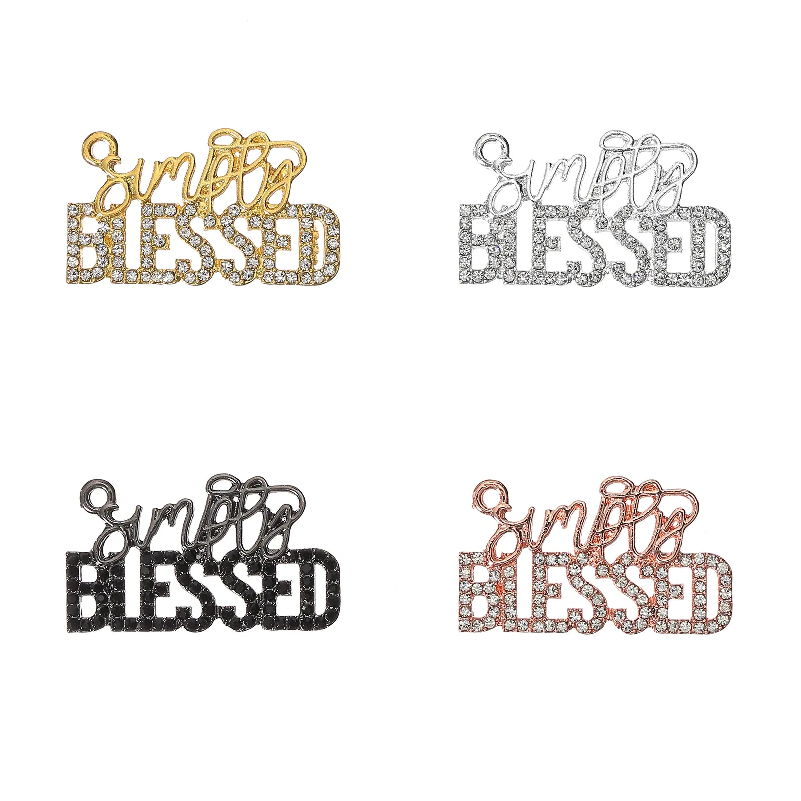Metal color: Gold-color, Ships From: CHINA - 10pcs Rhinestone BLESSD Letter Charms for DIY Bracelet Bangle Making LTC0419-LTC0422