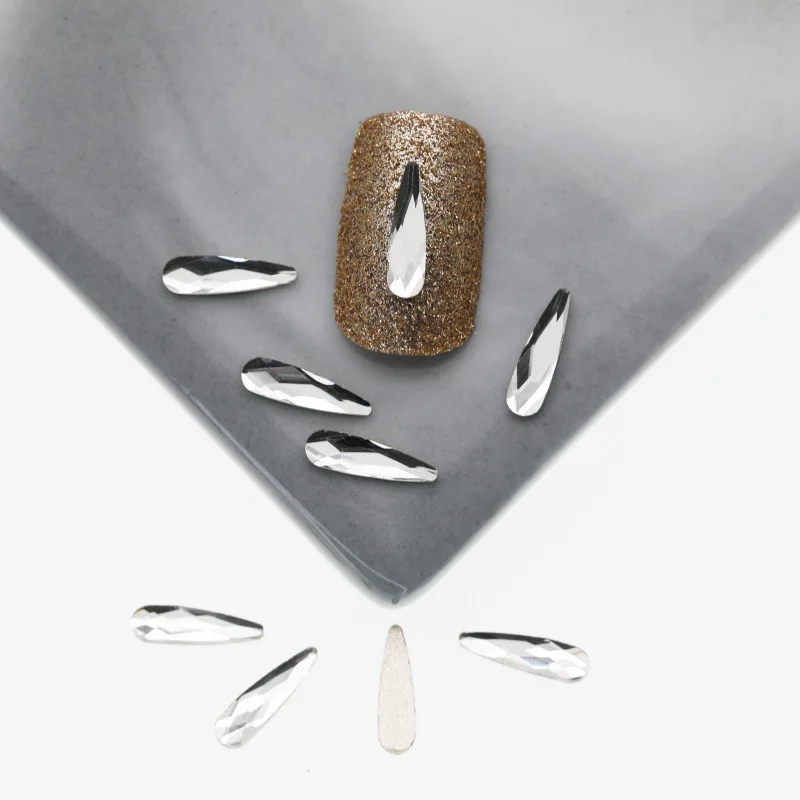 Color: Black/Gold - Top Quality Crystal Raindrop Shape 20pcs/Pack Non Hotfix Nail Art Rhinestone Super Bright Glass Strass 3D Nail Art Decoration