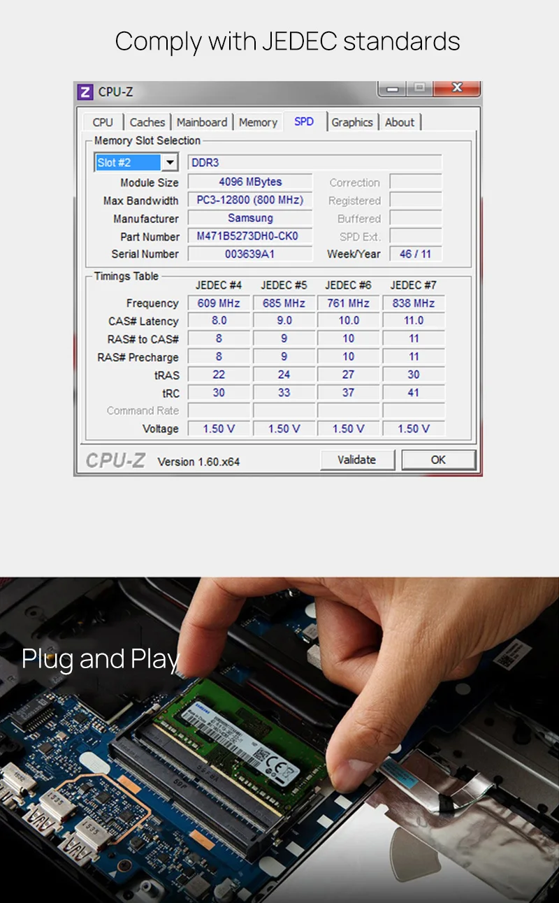 Memory Capacity: 4GB - Samsung Laptop Memory DDR3 1.5V /DDR3L 1.35V 1333 1600 1866 MT/s MHz 4GB 8GB RAM 204pin SO-DIMM Memory Stick for Laptop Notebook