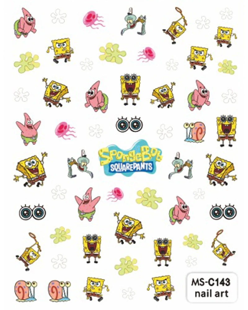 Color: Dark Khaki - 1PCS Miniso Spongebob Cartoon Nail Stickers Nail Art Decoration Cute Hello Kitty Stitch Nail Art Stickers Nail Art Supplies