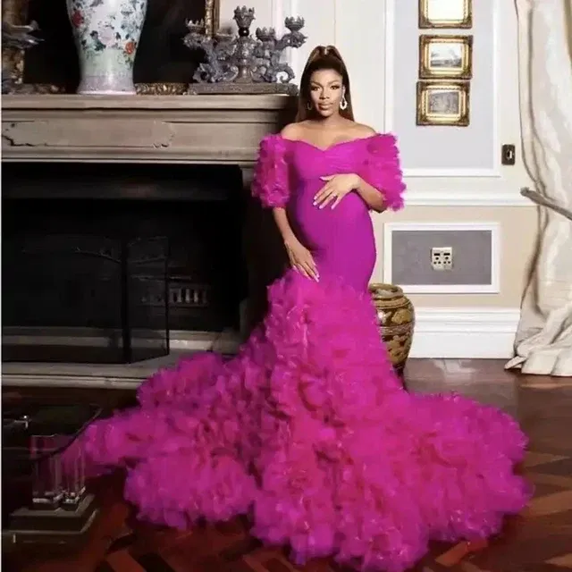 Color: Watermelon red, Maternity Size: L, Ships From: CHINA - Tulle Long Maternity Dress Photoshoot  п?»?°?‚ь?µ  photography dresses baby shower dresses for pregnant woman  п?»?°?‚ь?µ д?»я ?±?