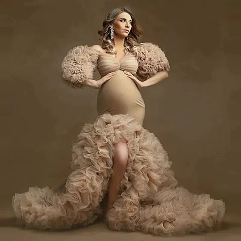 Color: Watermelon red, Maternity Size: L, Ships From: CHINA - Tulle Long Maternity Dress Photoshoot  п?»?°?‚ь?µ  photography dresses baby shower dresses for pregnant woman  п?»?°?‚ь?µ д?»я ?±?