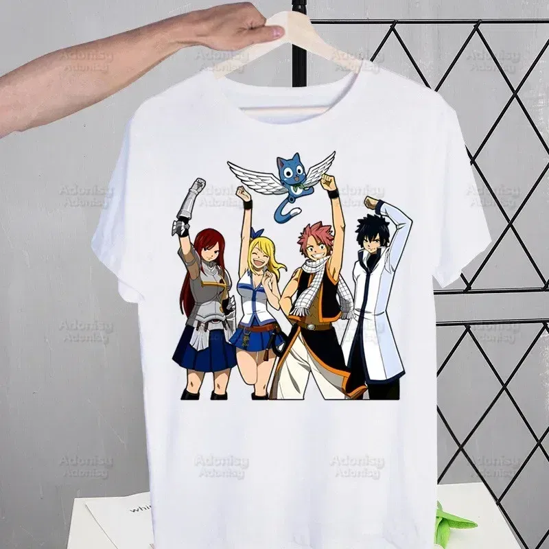 Color: Brown, Size: XL - Anime Fairy Tail Cartoon Natsu Erza Gray Lucy T-shirts Summer Men/Women Hip Hop Tshirt Streetwear t shirts Short Sleeve Tops