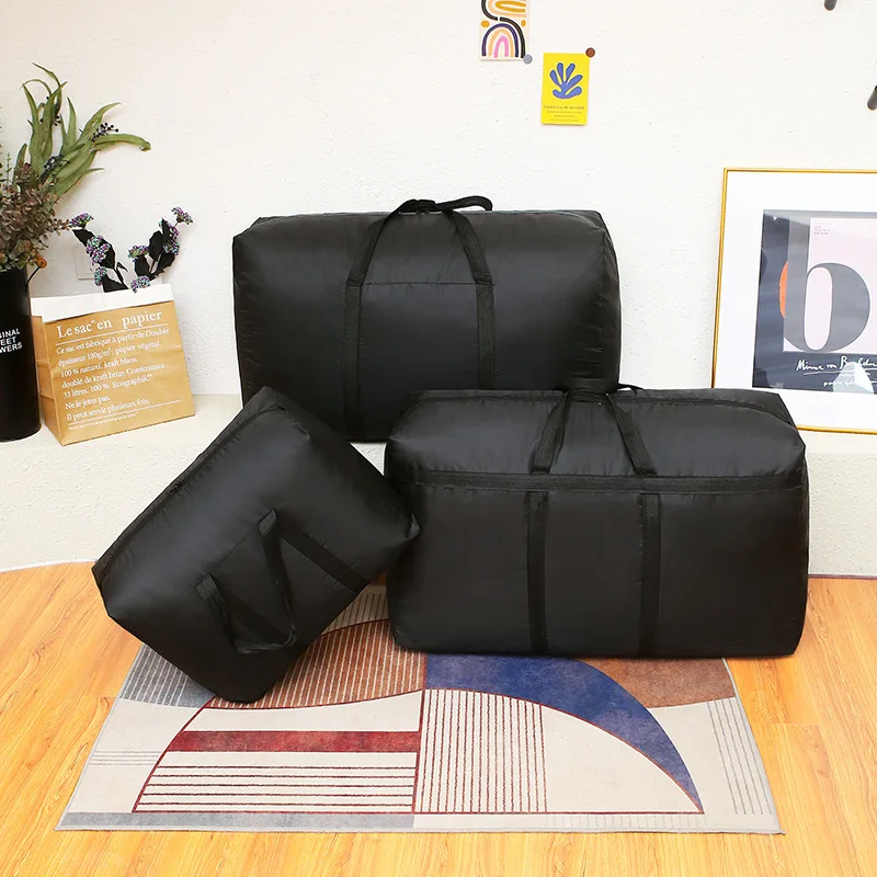 Color: Dark Grey - super large capacity travel duffel bag foldable luggage travel bag Waterproof Polyester Organizer Cloth Quilt Storage Bag