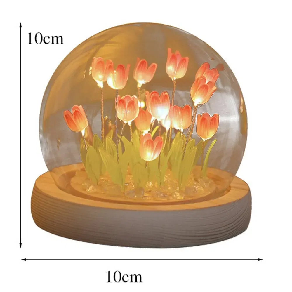 Color: Blue - Artificial Tulip Flower Night Light Handmade DIY Bedside Lamp LED Night Lamp Bedroom Decor Christmas Birthday Gifts Table Lamp