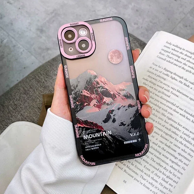 Color: Beige, Material: Cotton Fabric - Retro INS Sunset Sky Clouds Moon Pattern Case For Samsung Galaxy S10 S20 S21 S22 S23 S24 FE Plus Ultra Note 20 Shockproof Cover