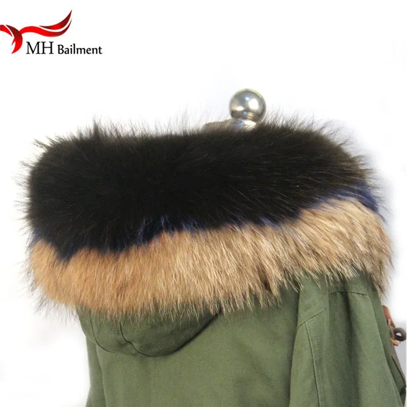 Color: Blue, Size: S - 100% Real Raccoon Fur Scarf Coat Collar Ladies Winter Luxury Authentic Raccoon Warm Neck Shawl Coat Collar Furry Shawl Women