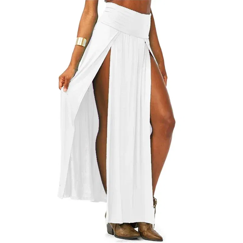 Color: black, Size: One Size - New Arrival High Waisted Sexy Womens Double Slits Summer Solid Long Maxi Skirt Wholesale 51 Valentine's Day Gifts