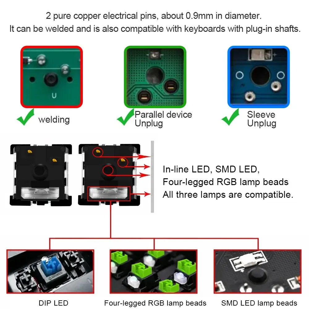 Color: BROWN, Axis Body: BLACK SWITCH - REDRAGON SMD RGB MX Switch 3Pin Clicky Linear Tactile Silent Red Blue Black Brown Purple Switche For Backlit Mechanical Keyboard