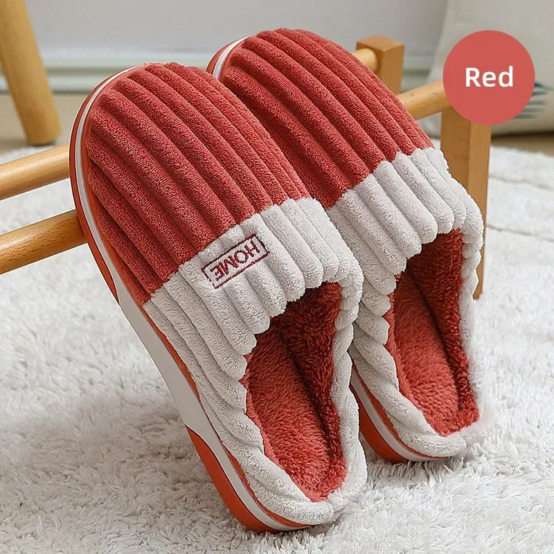 Color: Beige, Shoe Size: 40-41 - New Men Big Size 48 49 Winter Warm Slippers Women Soft Plush Furry Shoes Casual Flats Home Couples Bedroom Anti-Slip Slides