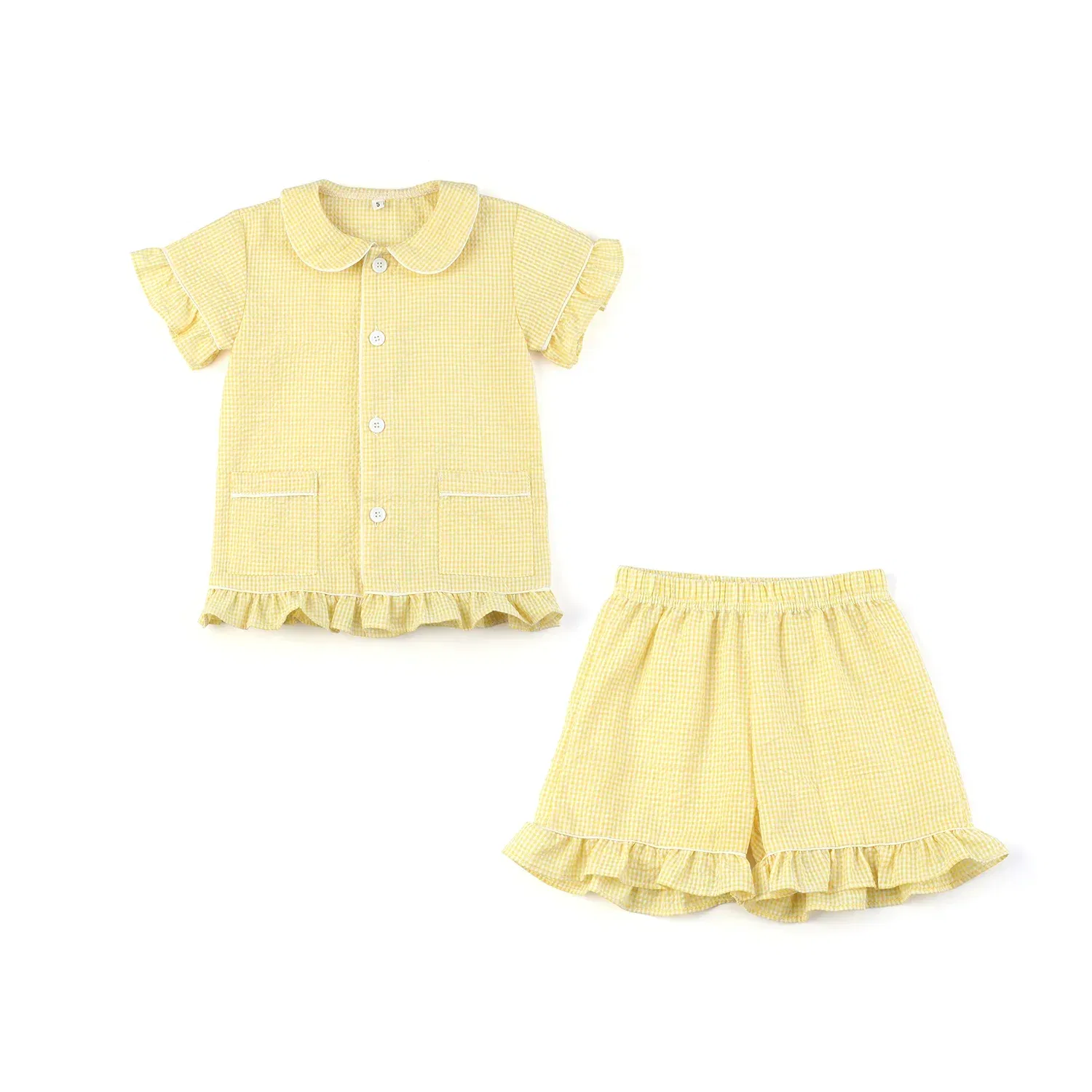 Color: Ivory, Ships From: CHINA, Kid Size: 24M - Ruffkids 100% Cotton Summer Kids Pajamas Sleepwear Seersucker Striped Matching Pjs Boys Clothes Loungewear Girls Pyjamas Set