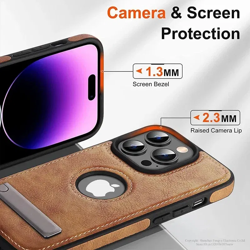 Color: Beige, Material: PU - PU Leather Kickstand Phone Cases for iPhone 15 Pro Max 14 Plus 11 13 12 Mini Mobile Case with Holder Luxury Slim Shell Cover