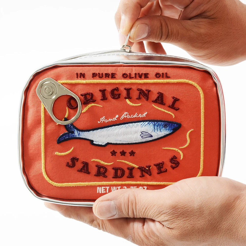 Color: Brown - Canned Sardines Women Travel Cosmetic Bag Cute Toiletry Bag Creative Portable Fashion Zipper Multi-function for Weekend Vacation