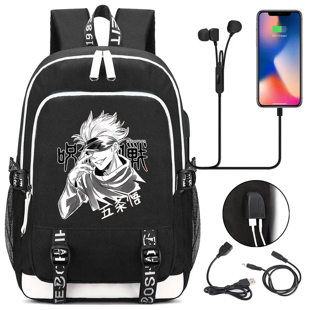 Color: green - Hot Jujutsu Kaisen Backpack Men Women USB Charging Laptop Travel Backpack Teenager Student Backpack Casual Mochila