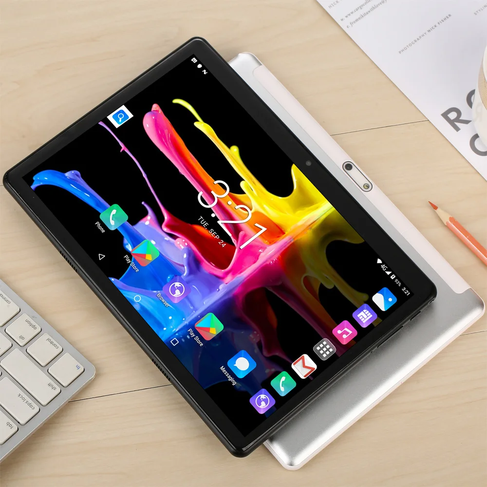 Color: Blue, Bundle: Bundle 1 - New 10.1 Inch Android Tablet Pc Google Play Dual Cameras Octa Core Dual SIM Phone Call Tablets Bluetooth Wifi 4GB RAM 64GB ROM
