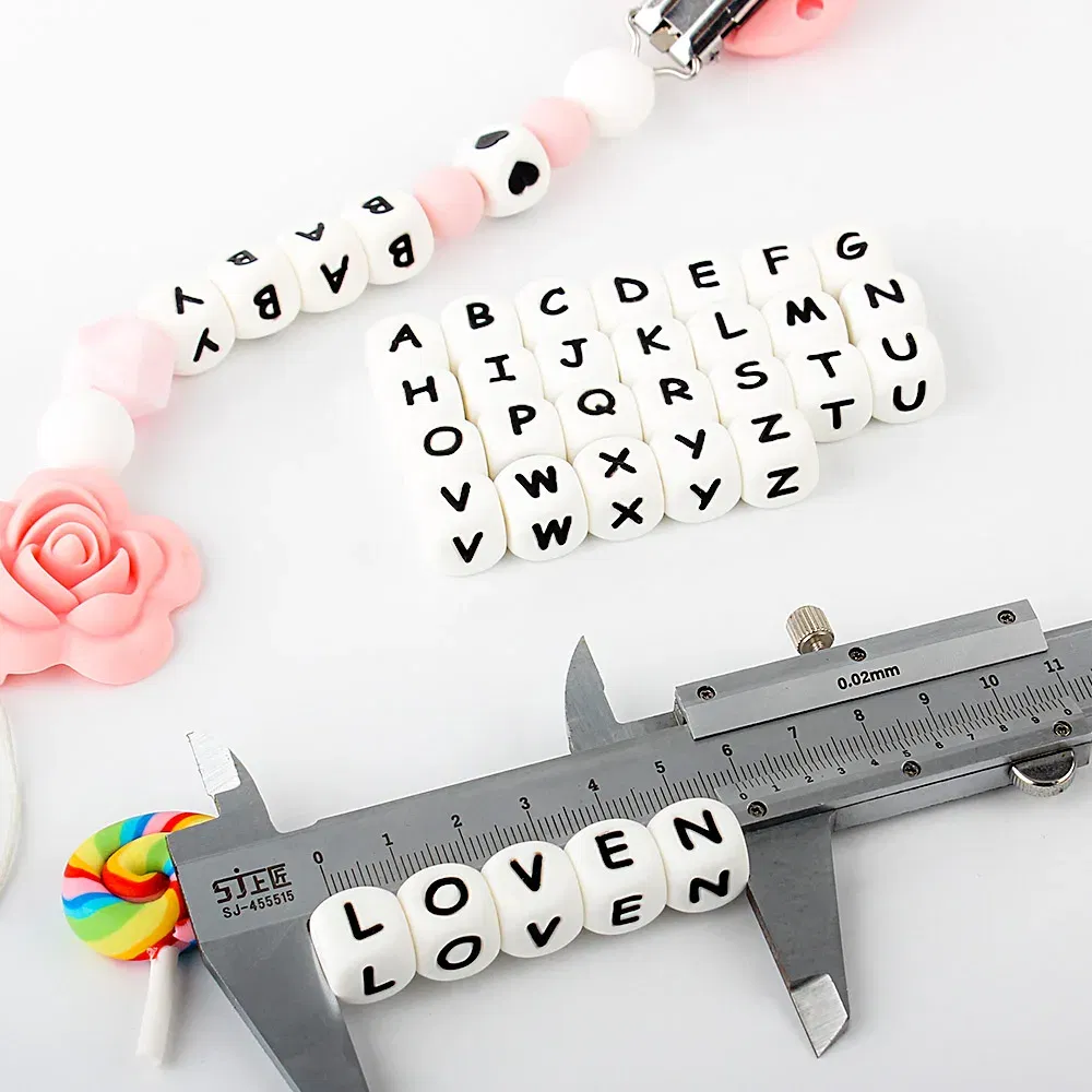Color: VIOLET/?«?—?…° - 10pcs 12mm Baby Silicone Letters Beads for Pacifier Clips Alphabet Bead Baby Chew Teething Teether Nursing Children Gifts 100Pcs