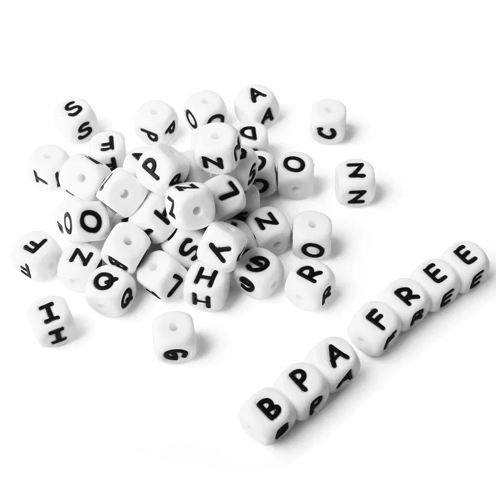 Color: VIOLET/?«?—?…° - 10pcs 12mm Baby Silicone Letters Beads for Pacifier Clips Alphabet Bead Baby Chew Teething Teether Nursing Children Gifts 100Pcs