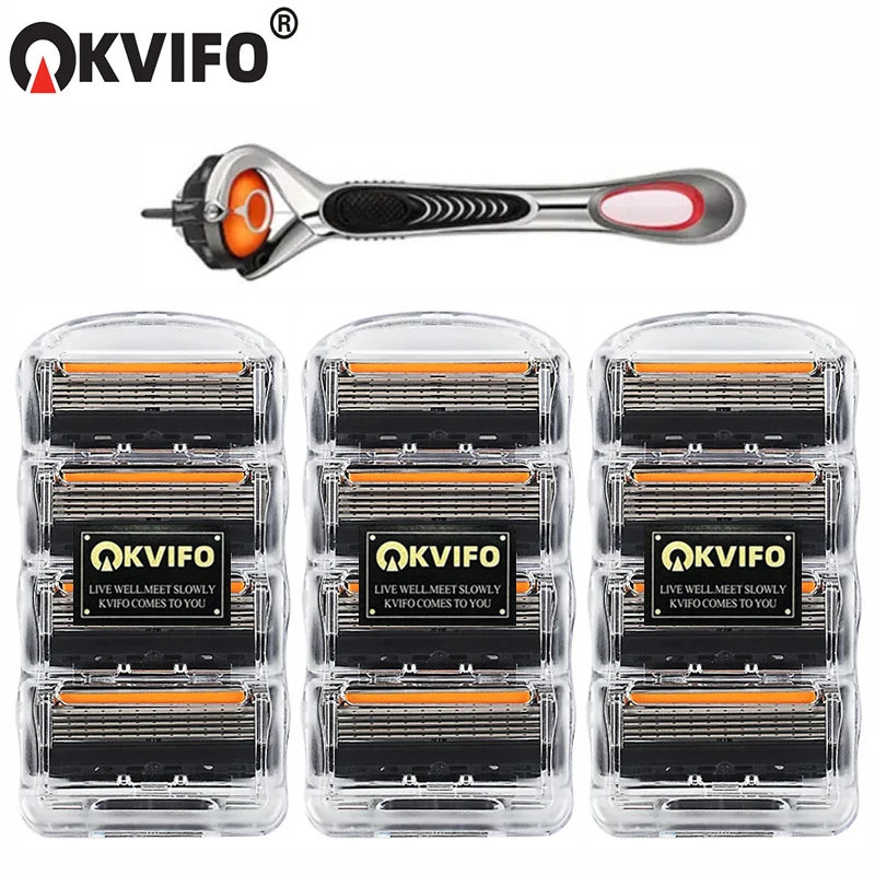 Color: Yellow - KVIFO High Quality 5-ply Razor Manual Shaving Blades Men Face Shaving Razor Replacement Cutter Heads & Razor Holders Sets