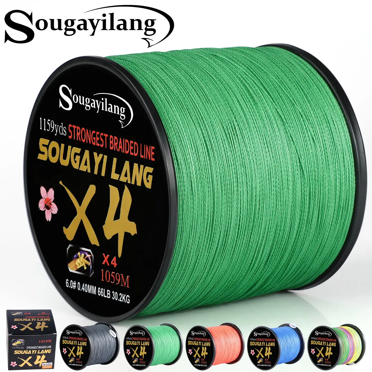 Color: green, Line Number: 1.1 - Sougayilang Braided Line 4X 100/300m 5 Color All for Fishing Line MaxDrag 66LB Multifilament PE Line for Saltwater Sea Fishing