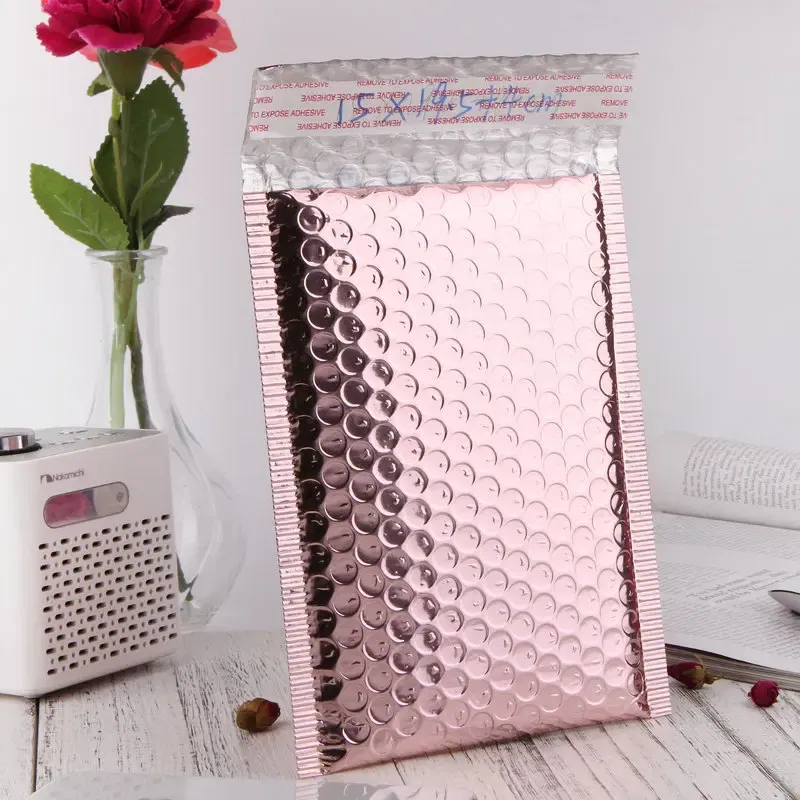 Color: Dark Khaki, Gift Box Size: 13x8x15cm, Gift Bag Size: 9x15cm - 10pcs Multi-Size Rose Gold Aluminum Foil Shipping Mailing Bags Waterproof Express Bubble Bags for Gift Packaging Envelope