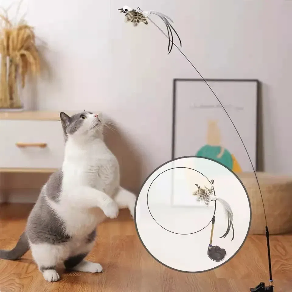 Color: Black, Ships From: CHINA - Simulation Bird Interactive Funny Cat Stick Toy Furry Feather Bird With Bell Sucker Cat Stick Toy Kitten Playing Pet Accessories