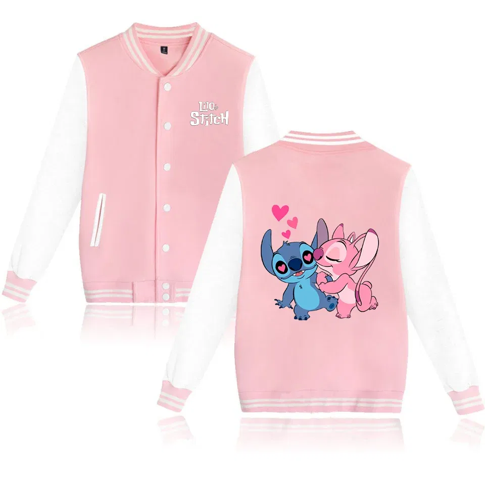 Color: Turquoise, Size: L - Lilo Stitch Baseball Jacket Men Women Hip Hop Harajuku Jackets Streetwear Kids Boys Girls Loose College Coats