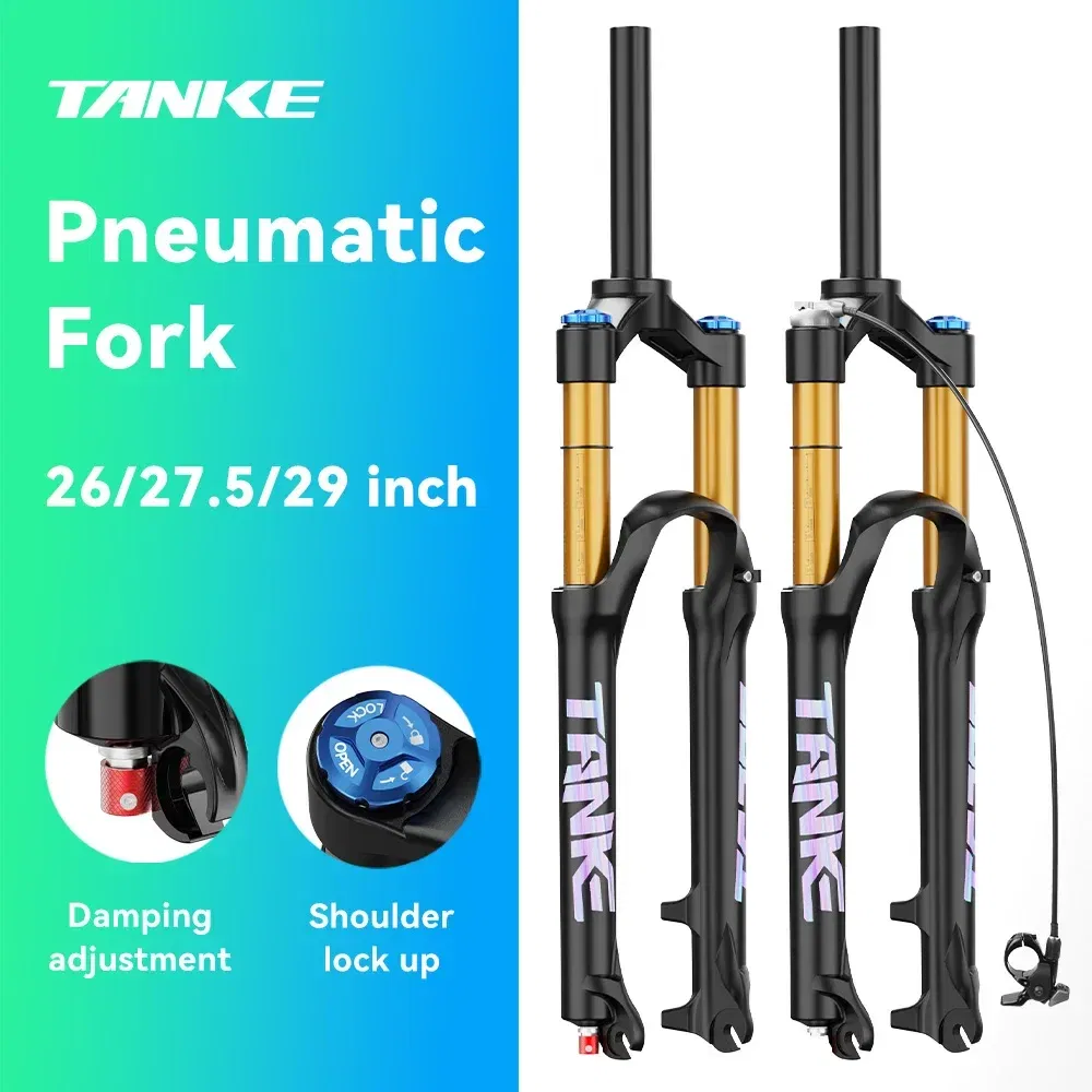 Color: Clear - TANKE Bike Fork Rebound Adjustable MTB Air Front Suspension 26/27.5/29 Inch 120mm Travel Quick Release Fork Bicycle Accessories