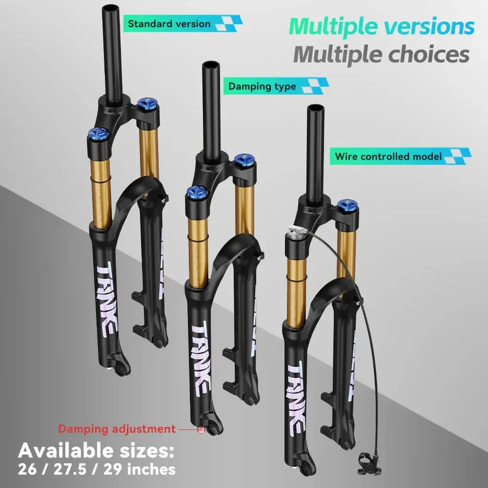 Color: Clear - TANKE Bike Fork Rebound Adjustable MTB Air Front Suspension 26/27.5/29 Inch 120mm Travel Quick Release Fork Bicycle Accessories