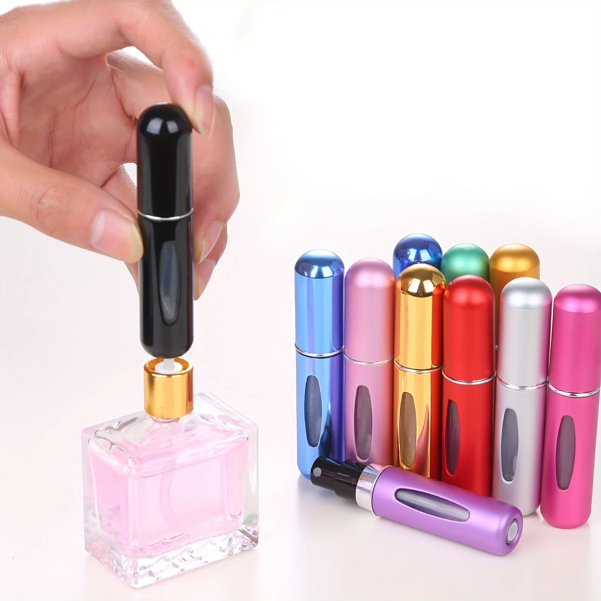Color: DEEP BLUE - 5ml Perfume Refill Bottle Portable Mini Refillable Spray Jar Scent Pump Empty Cosmetic Containers Atomizer for Travel Tool Hot