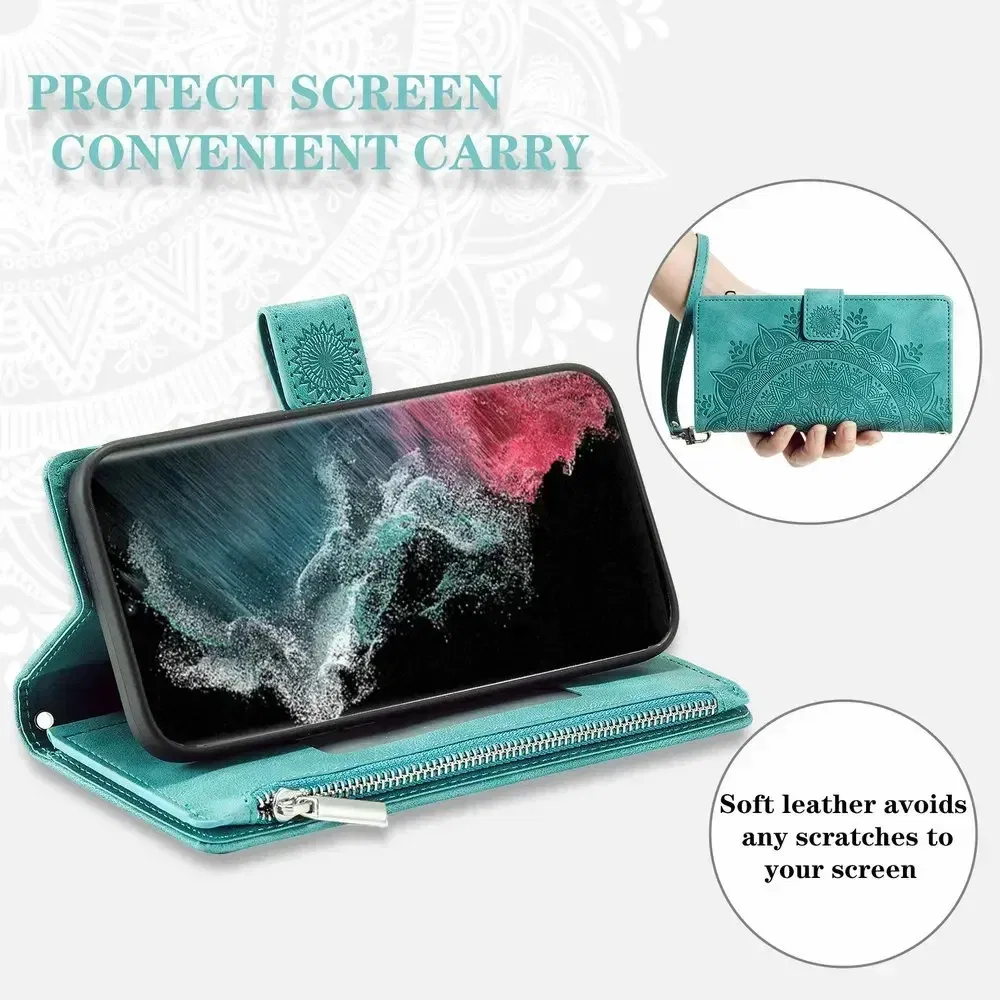 Color: green, Material: Wood - S24 Ultra S23 Plus S 22 CrossBody Strap Zipper Wallet Case for Samsung Galaxy S22 S23 FE S21 S20 23 24 Ultra Note 20 Book Cover