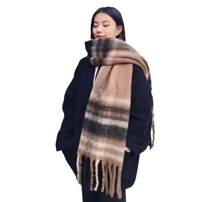 Color: Gold, Size: XXS - 2025 Hot  Luxury Winter Thick Warm Scarf Women Cashmere Shawl and Wraps Pashmina Neckerchief Bufanda Female Long Tessel Echarpe