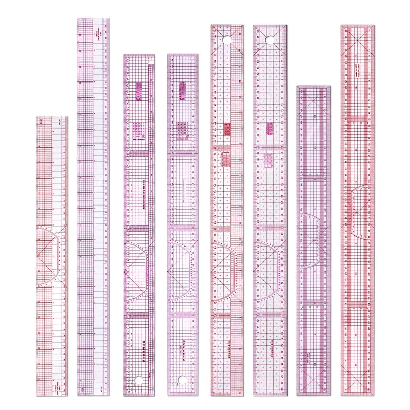Color: plum - Empire sewing ruler and French curve, used for pattern making drafting, transparent plastic fashion designer ruler pieces assemb