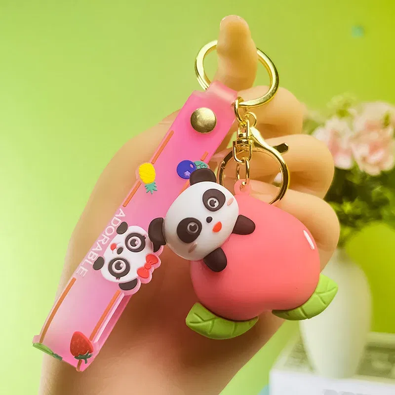 Color: Black - Cartoon Panda Keychain Silicone Animal Doll Pendant Keyring For Women Men Bag Charms Car Key Holder Accessories Couple Gift