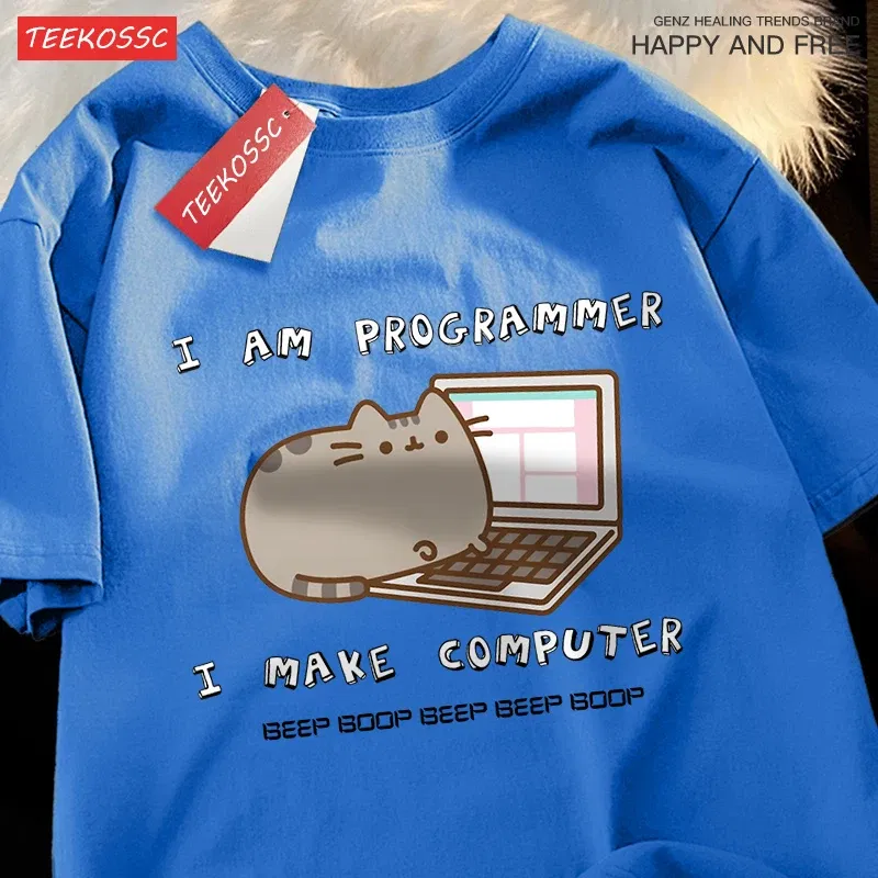 Color: Pink, Size: S - I Am Programmer I Make Computer Mens T Shirts Summer Cotton T-Shirt Oversized Loose Short Sleeve Crewneck Tee Clothes Fashion