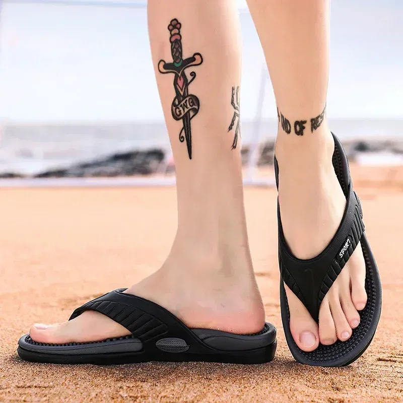 Color: Red, Shoe Size: 41 - Massage Flip Flops for Men Summer Breathable Beach Shoes Sandals Men Luxury Flip Flops Breathable Plus Big Size Men Slippers 46
