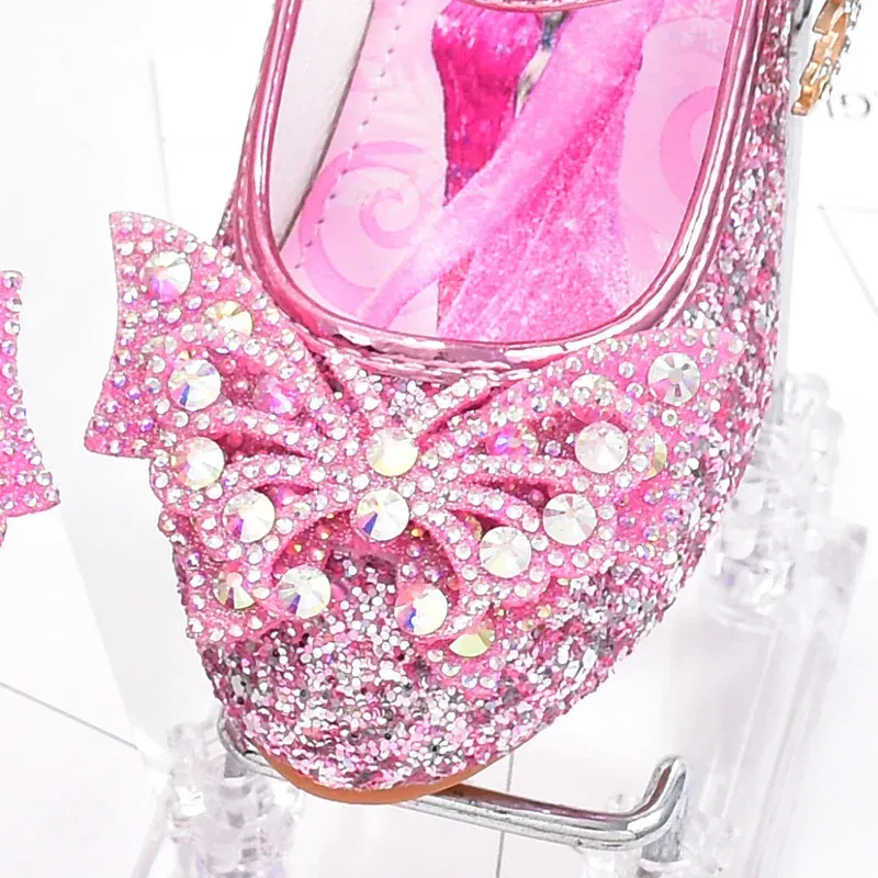 Color: Lavender, Shoe Size: 32 - Disney Princess Elsa Leather Shoes Girls' High Heels Shoes Fashion Girls' Crystal Shiny Children's Blue Pink Shoes Size 26-35