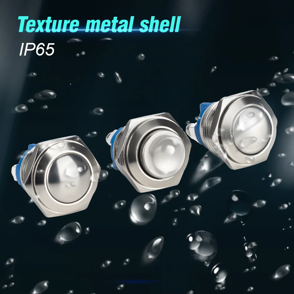 Color: Beige - 16mm 1NO High Flat Head Waterproof Momentary Reset Metal Push Button Switch Screw Terminal Car Engine Doorbell PC Power Switch