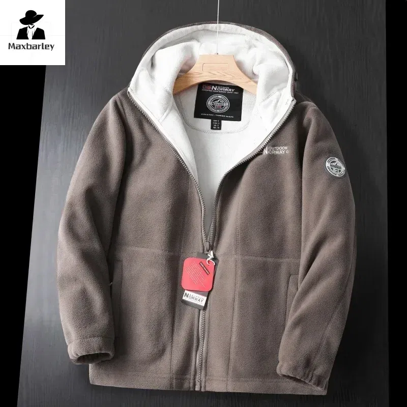 Color: Navy Blue, Size: M - Winter Wool Jacket Men's High-end Embroidered Thickened Fleece Windproof Jacket Outdoor Snow Cold-proof Men's Warm Hooded Coat