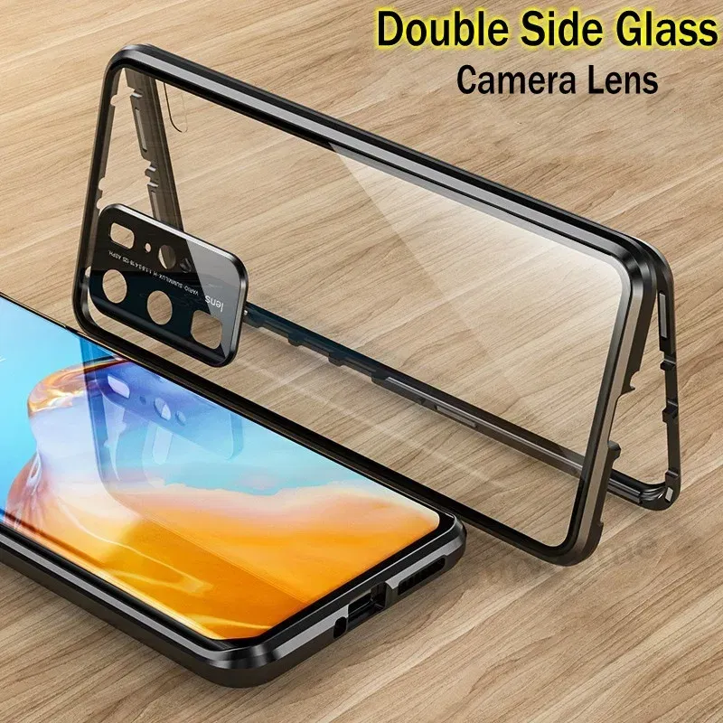 Color: Blue, Material: Canvas - Phone Case Shell Double sided Protection Cover For Huawei P30 Pro P40 Pro Plus P40 Lite 5G Magnetic Adsorption Phone Sleeve bag