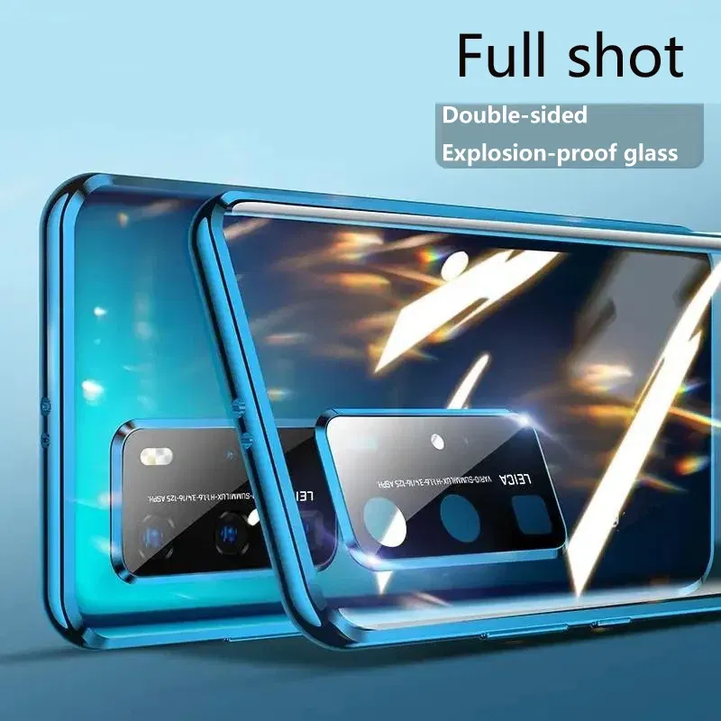Color: Blue, Material: Canvas - Phone Case Shell Double sided Protection Cover For Huawei P30 Pro P40 Pro Plus P40 Lite 5G Magnetic Adsorption Phone Sleeve bag