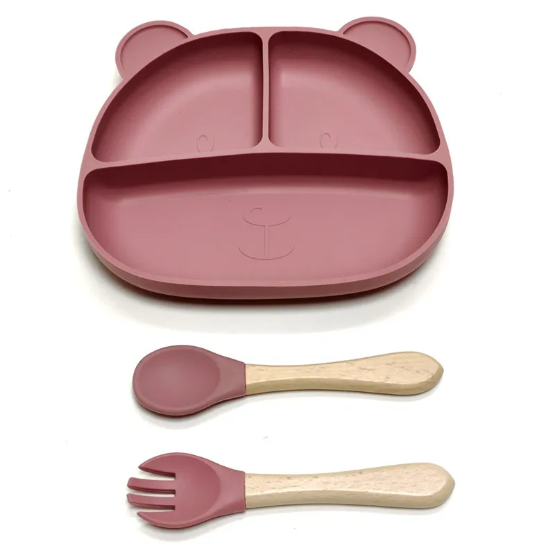 Color: Red - Gel dinner plate children eating tableware adsorption on the desktop fruit plate silicone supplement plate
