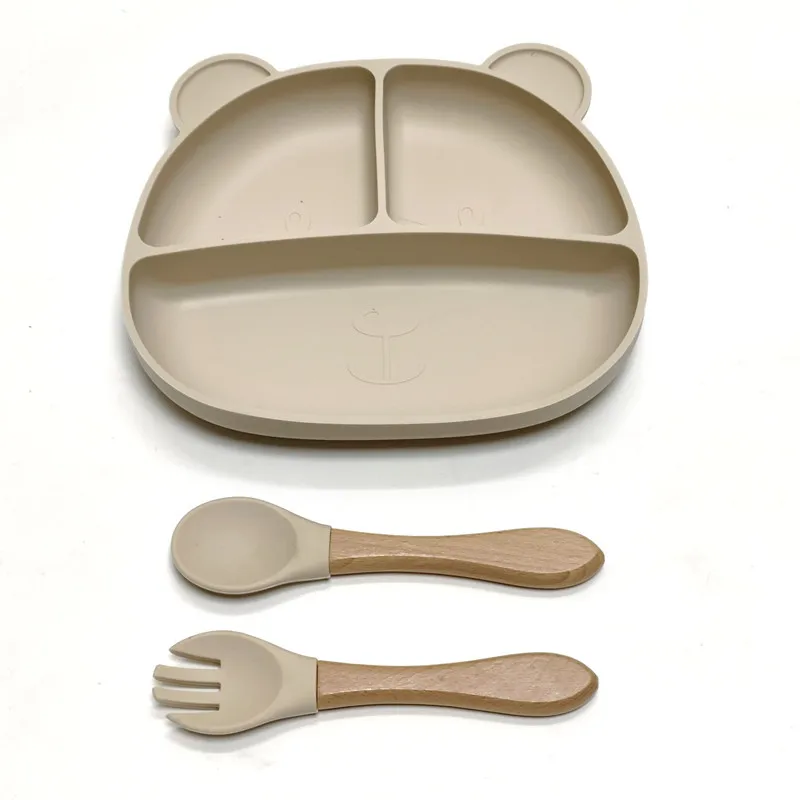 Color: Red - Gel dinner plate children eating tableware adsorption on the desktop fruit plate silicone supplement plate