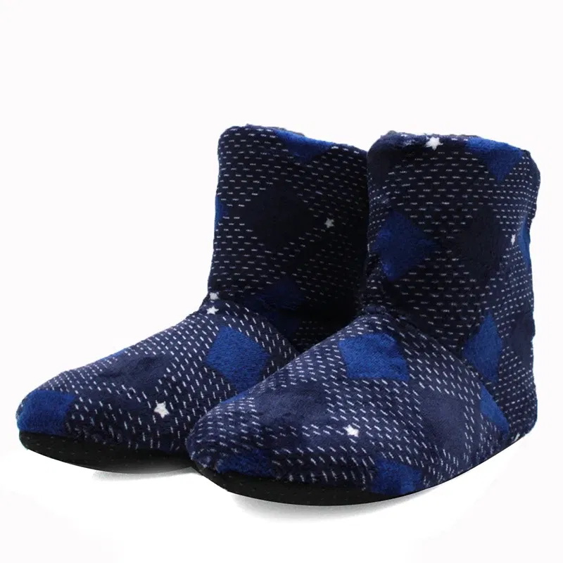 Color: Blue, Shoe Size: 43 - Mntrern Casual Men Shoes Home Slippers Lattice Soft Plush Male House Slippers Warm Winter New Cotton Slippers Shoes Men Big Size